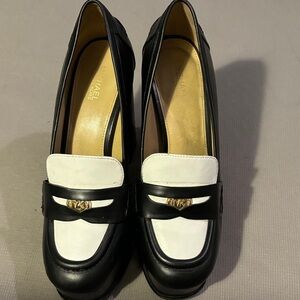 Michael Kors Black and White Leather Loafers